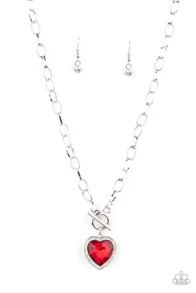 Check Your Heart Rate Red Rhinestone Heart Necklace - Paparazzi Accessories