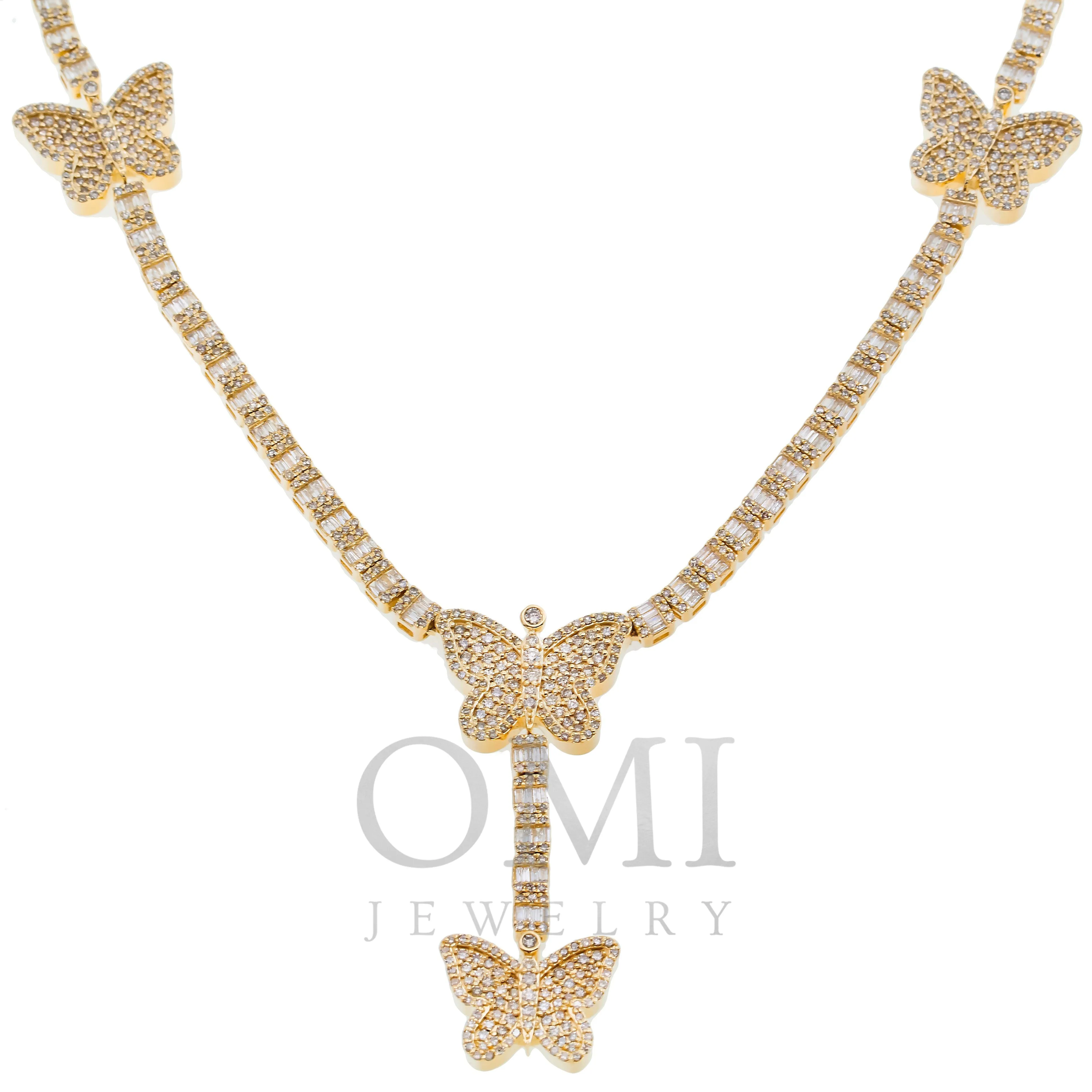 10K GOLD 3.87MM BAGUETTE DIAMOND BUTTERFLY LARIAT CHAIN 8.95 CT