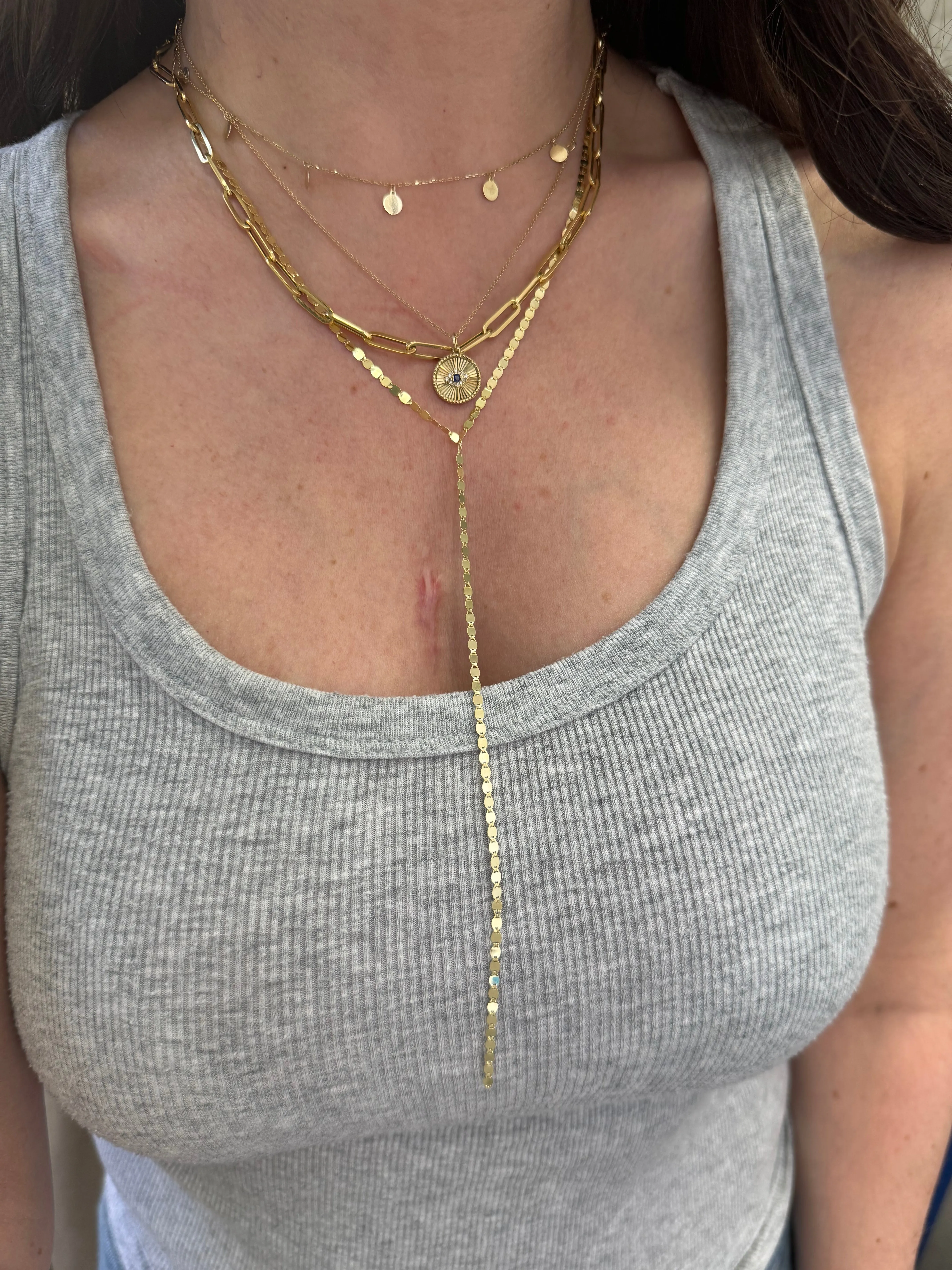 10K Gold Disco Lariat Necklace