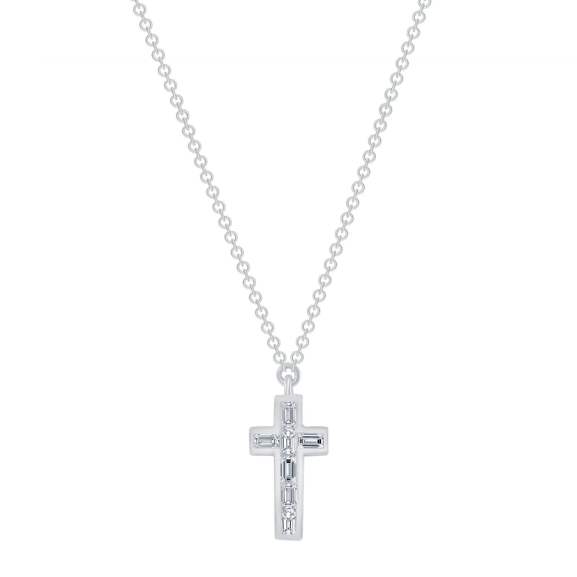 14k Gold Baguette Diamond Cross Necklace