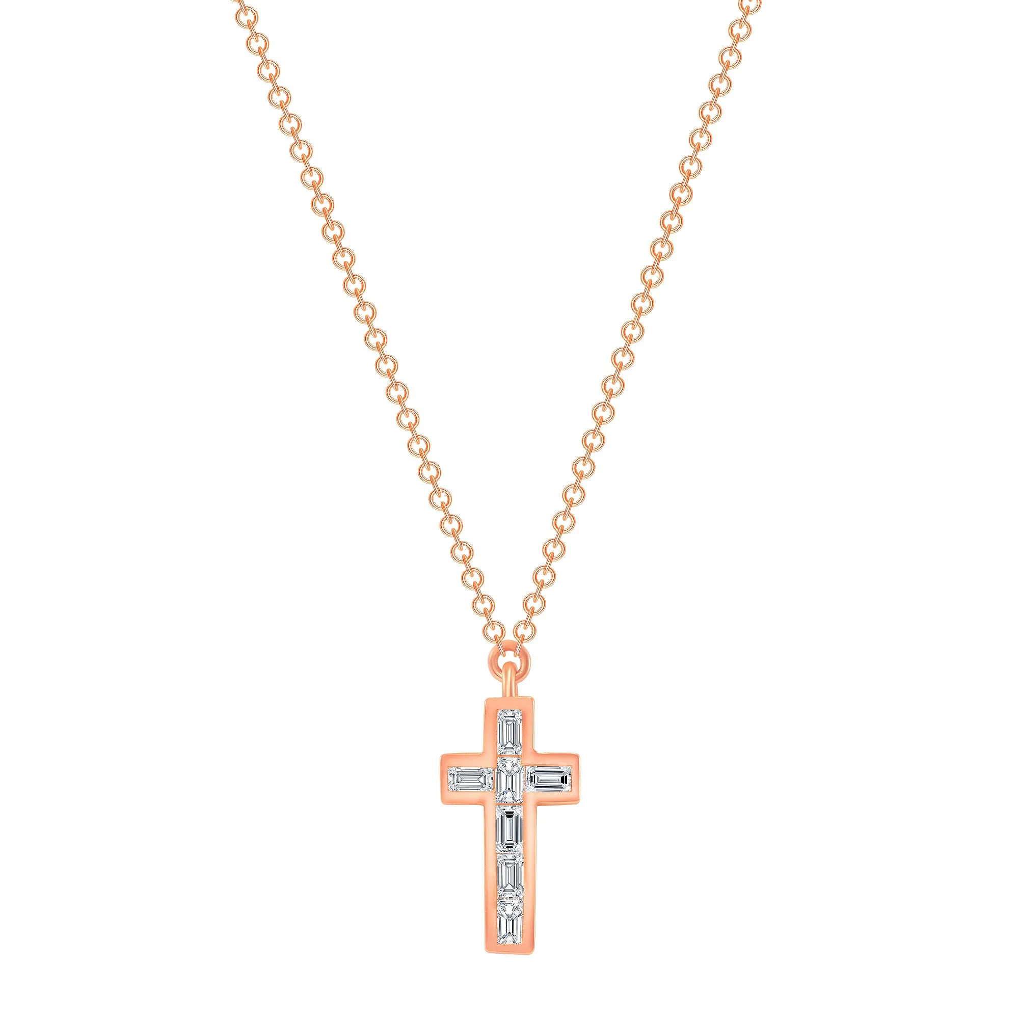 14k Gold Baguette Diamond Cross Necklace