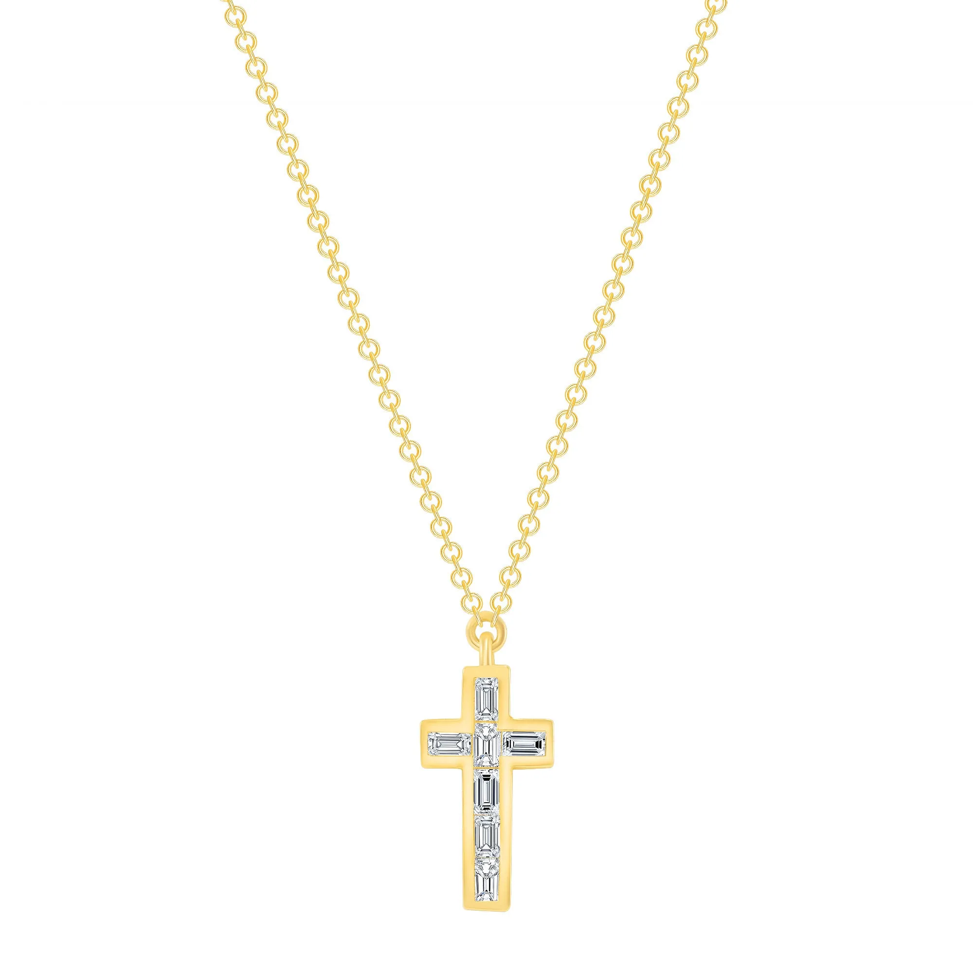 14k Gold Baguette Diamond Cross Necklace