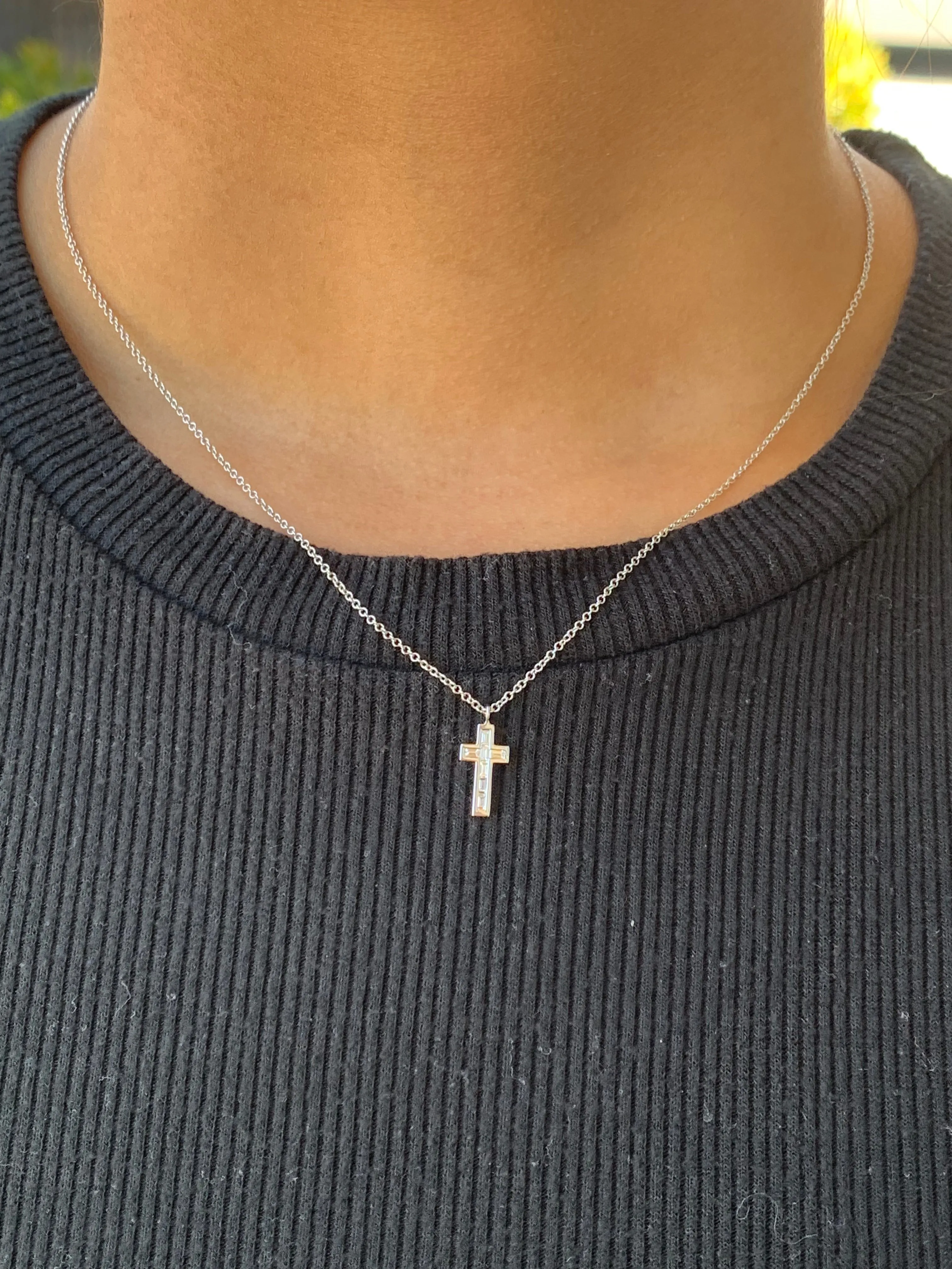 14k Gold Baguette Diamond Cross Necklace