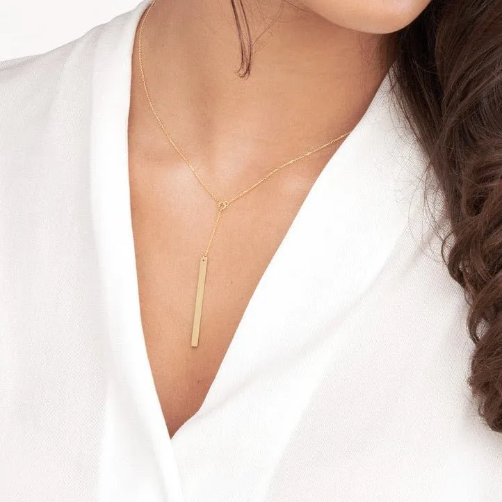 14K Gold Personalized Lariat Bar Pendant