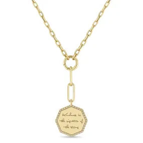 14k Large Kindness is the signature of the strong Diamond Octagon Mantra Mixed Chain Lariat