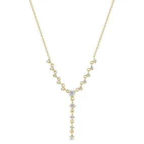 14k Linked Graduated Prong Diamond Lariat Necklace