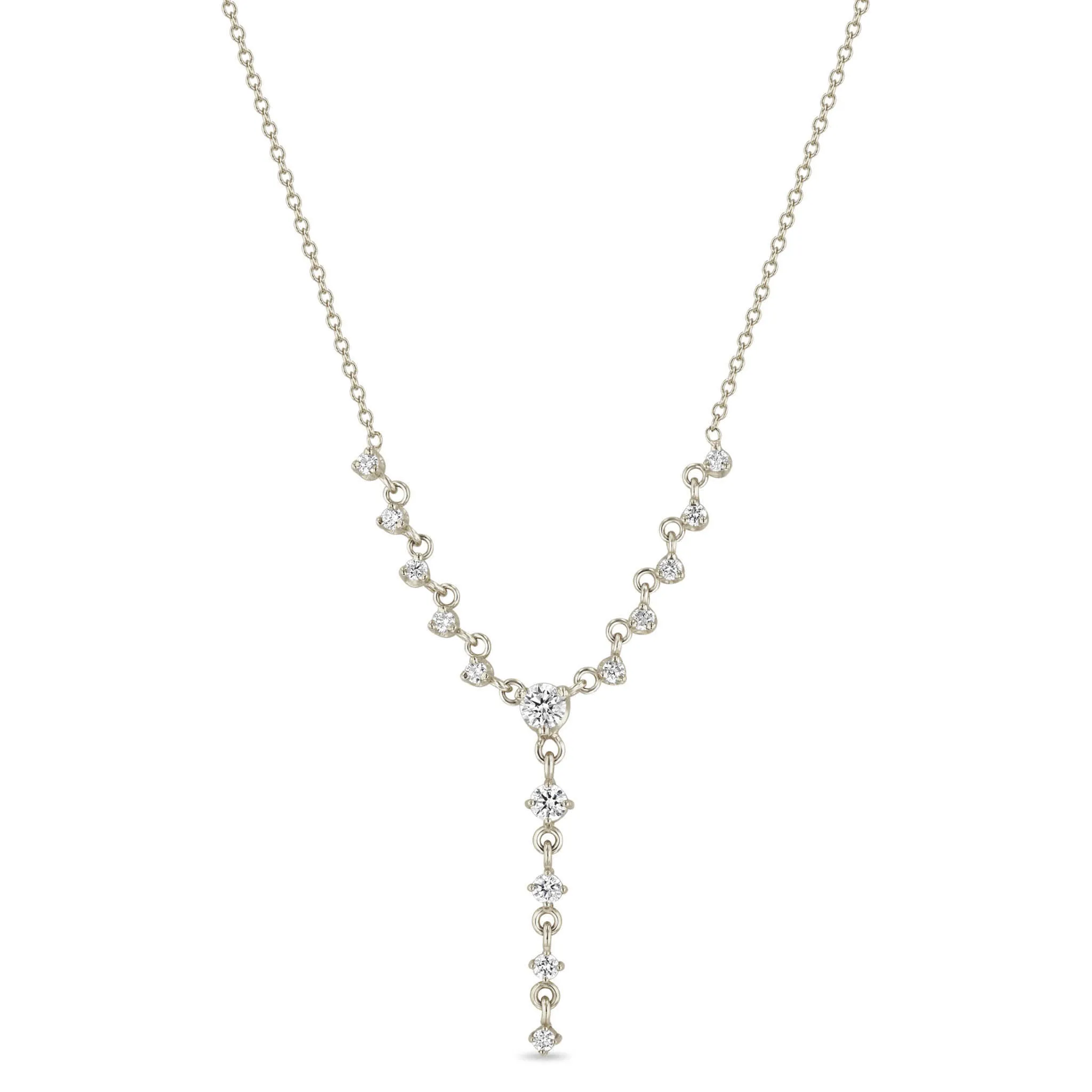 14k Linked Graduated Prong Diamond Lariat Necklace