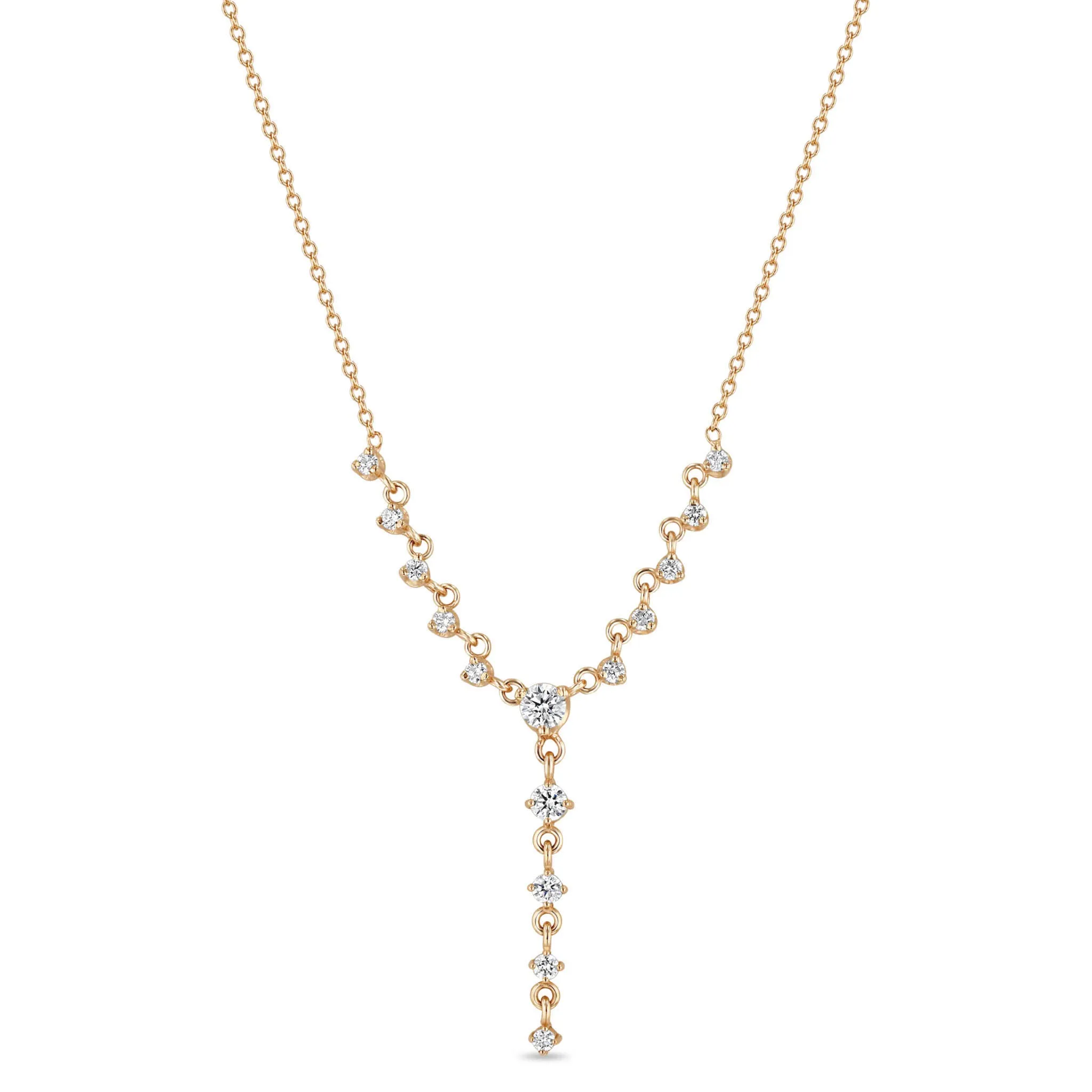 14k Linked Graduated Prong Diamond Lariat Necklace