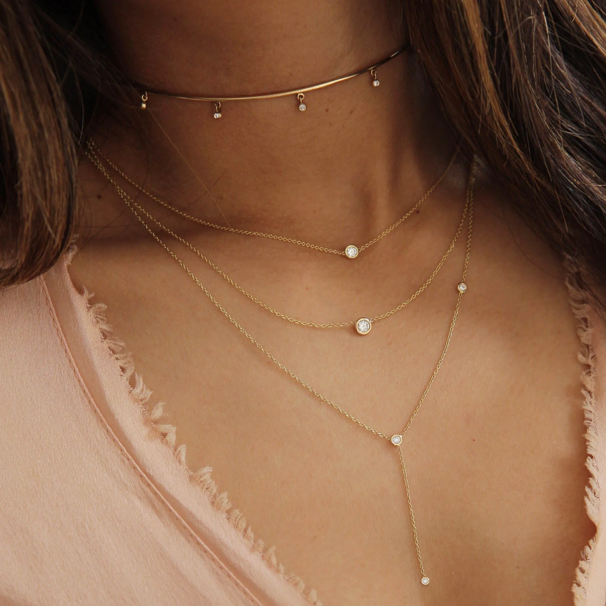 14k Off-Set Floating Diamonds Lariat