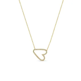 14k Sideways Pavé Diamond Heart Necklace