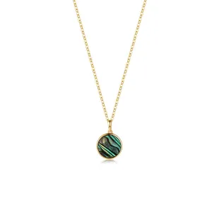 14K Solid Real Gold Mother of Pearl/Abalone/Turquoise/Black Onyx/Opal Coin Necklace  for Women Fine Jewelry Anniversary Birthday Gifts