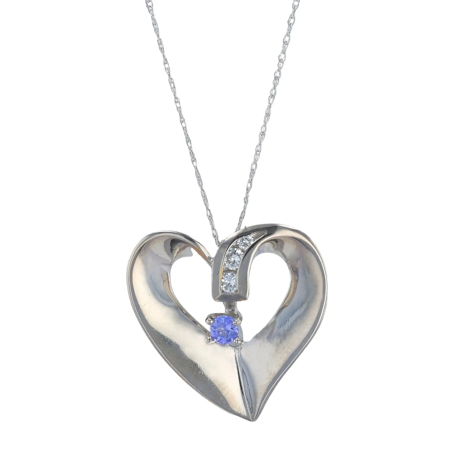 14K White Gold Heart Necklace with Diamond and Tanzanite - 11792