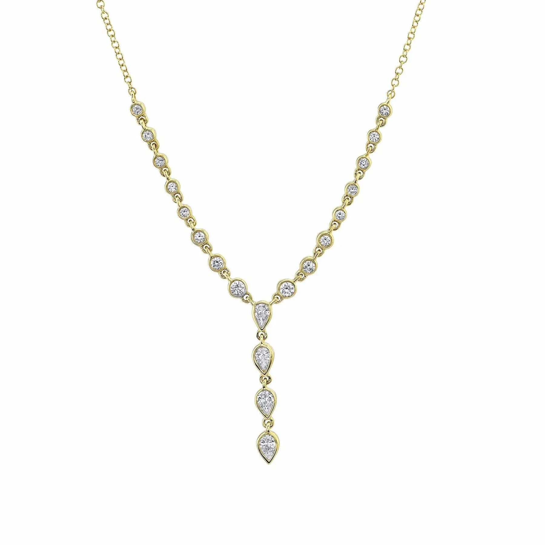 14K Yellow Gold 0.53 Carat Diamond Pear Lariat Necklace