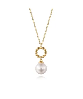 14K Yellow Gold Bujukan Fresh Water Pearl Drop Necklace