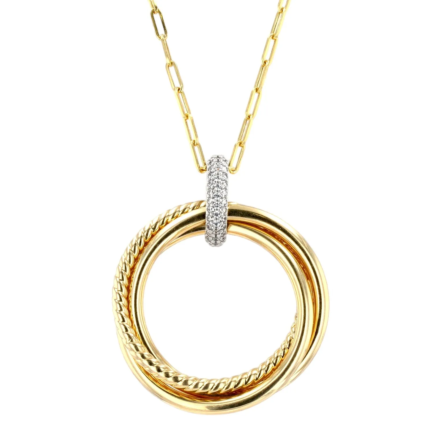 14K Yellow gold paper clip circle life Necklace-8000