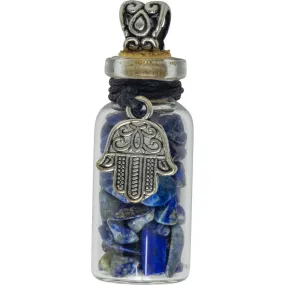 1.75" Gemstone Chip Bottle Necklace - Lapis with Fatima Hand