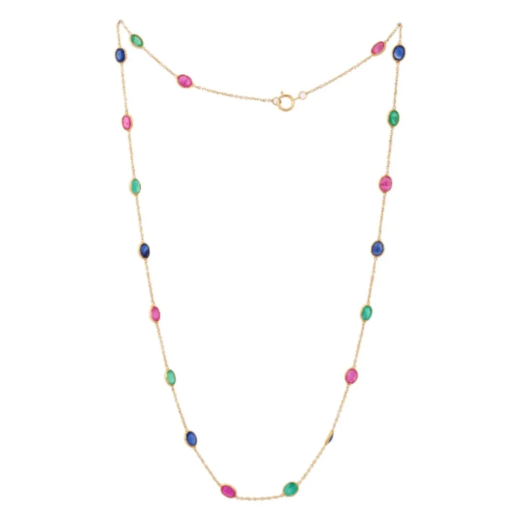 18K Multi-Gemstone Chain Necklace