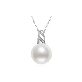 18K Solid Gold Diamond Saltwater Pearl Necklace KN00136