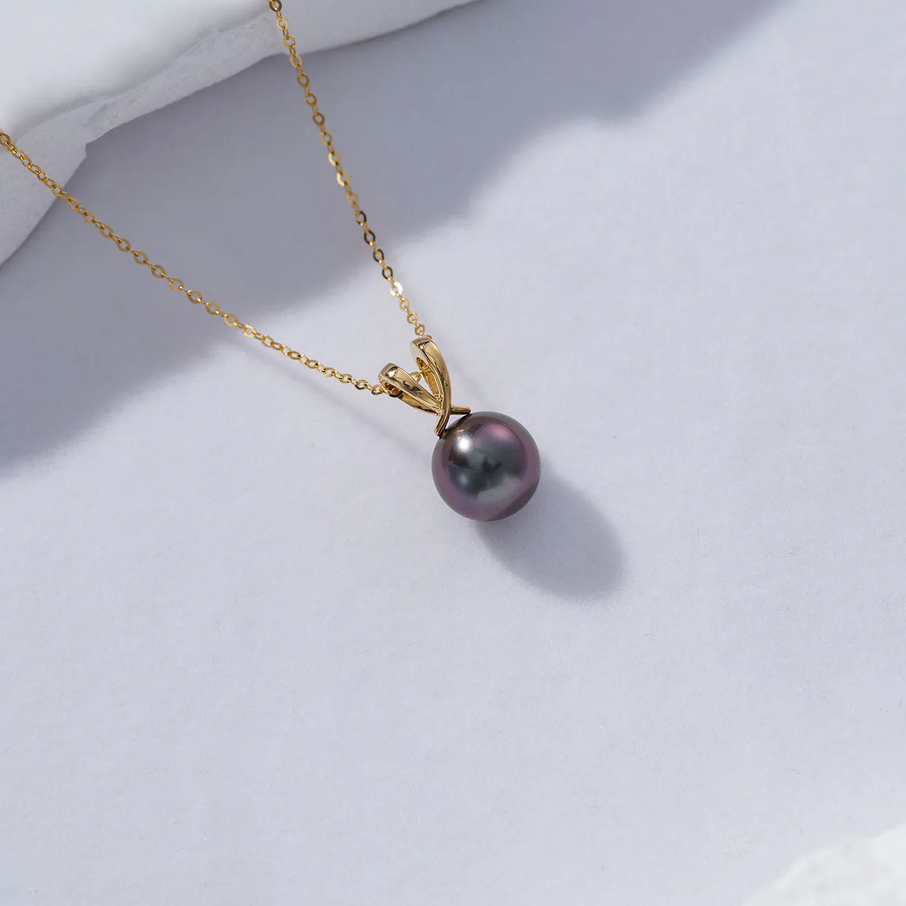 18K Solid Gold Saltwater Tahitian Pearl Necklace KN00169