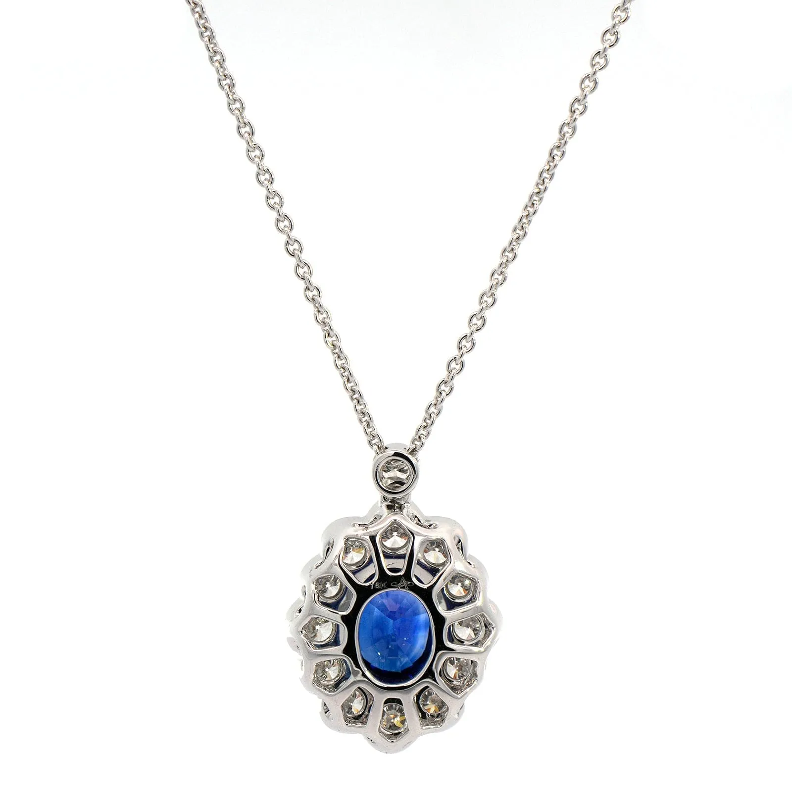 18K White Gold Sapphire Diamond Halo Necklace