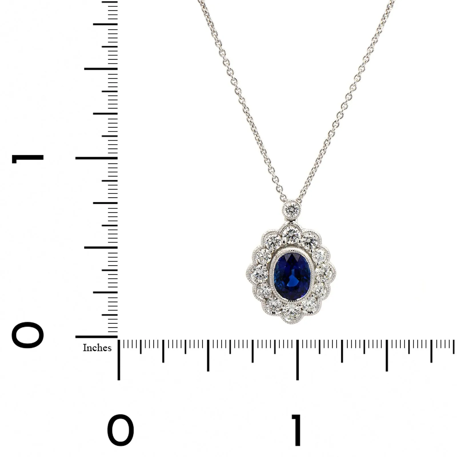 18K White Gold Sapphire Diamond Halo Necklace