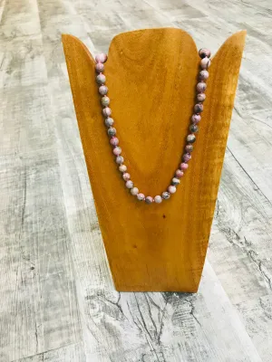 18" 8mm Rhodonite Beaded Necklace