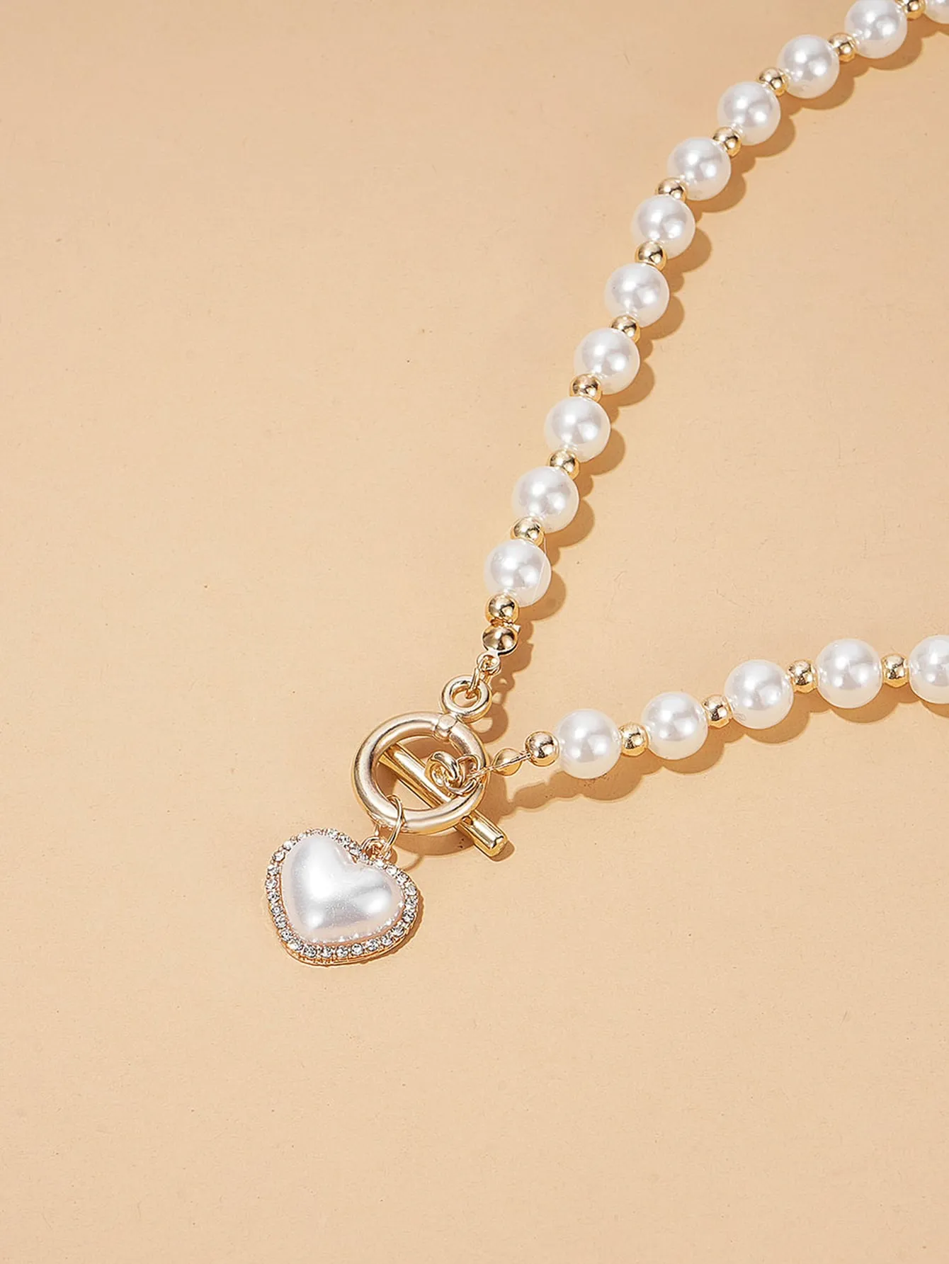 1pc Elegant Faux Pearl Beaded Heart Charm OT Buckle Necklace For Ladies For Daily Decoration