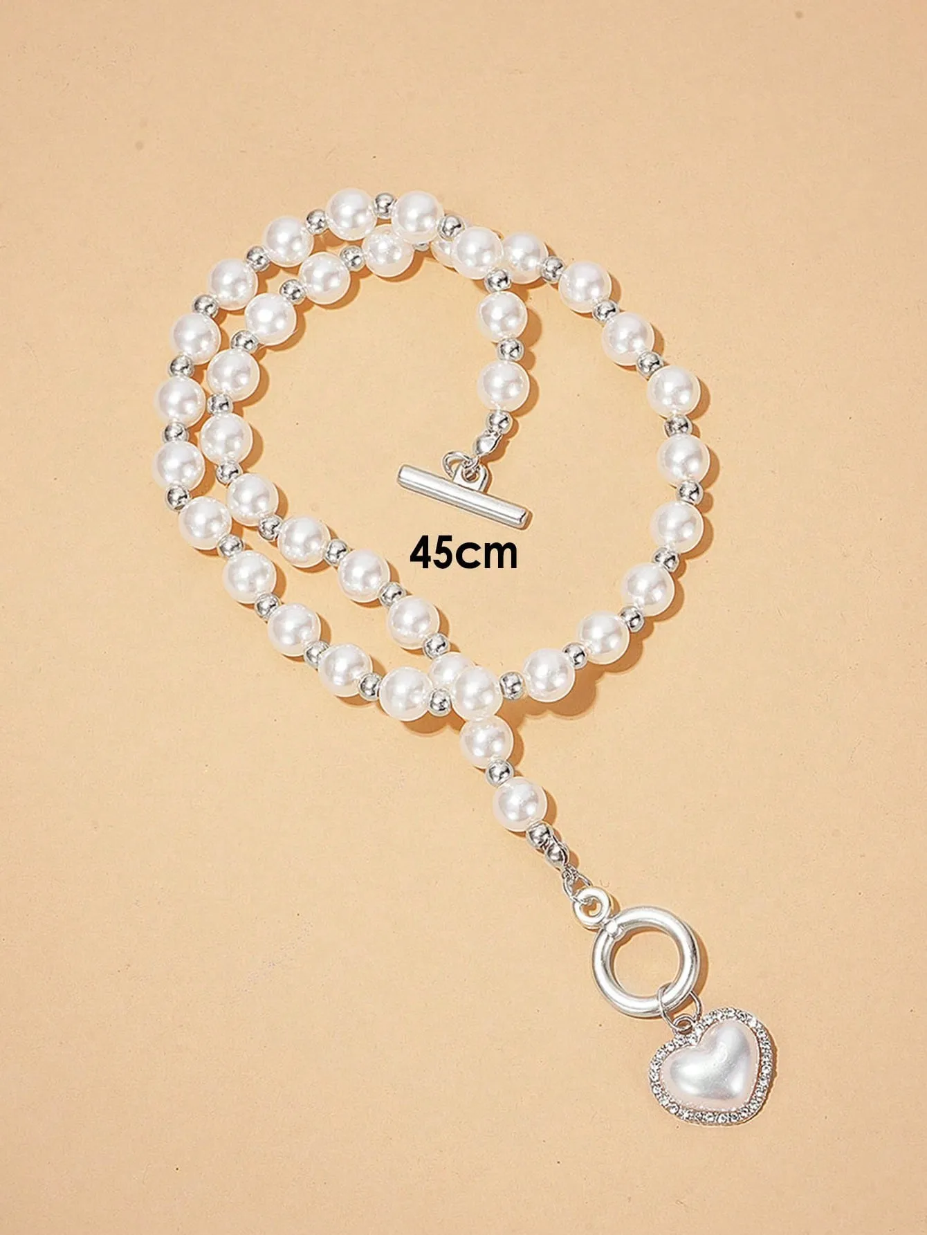 1pc Elegant Faux Pearl Beaded Heart Charm OT Buckle Necklace For Ladies For Daily Decoration