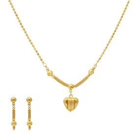 22K Yellow Gold Beaded Heart Necklace Set (13.5gm)