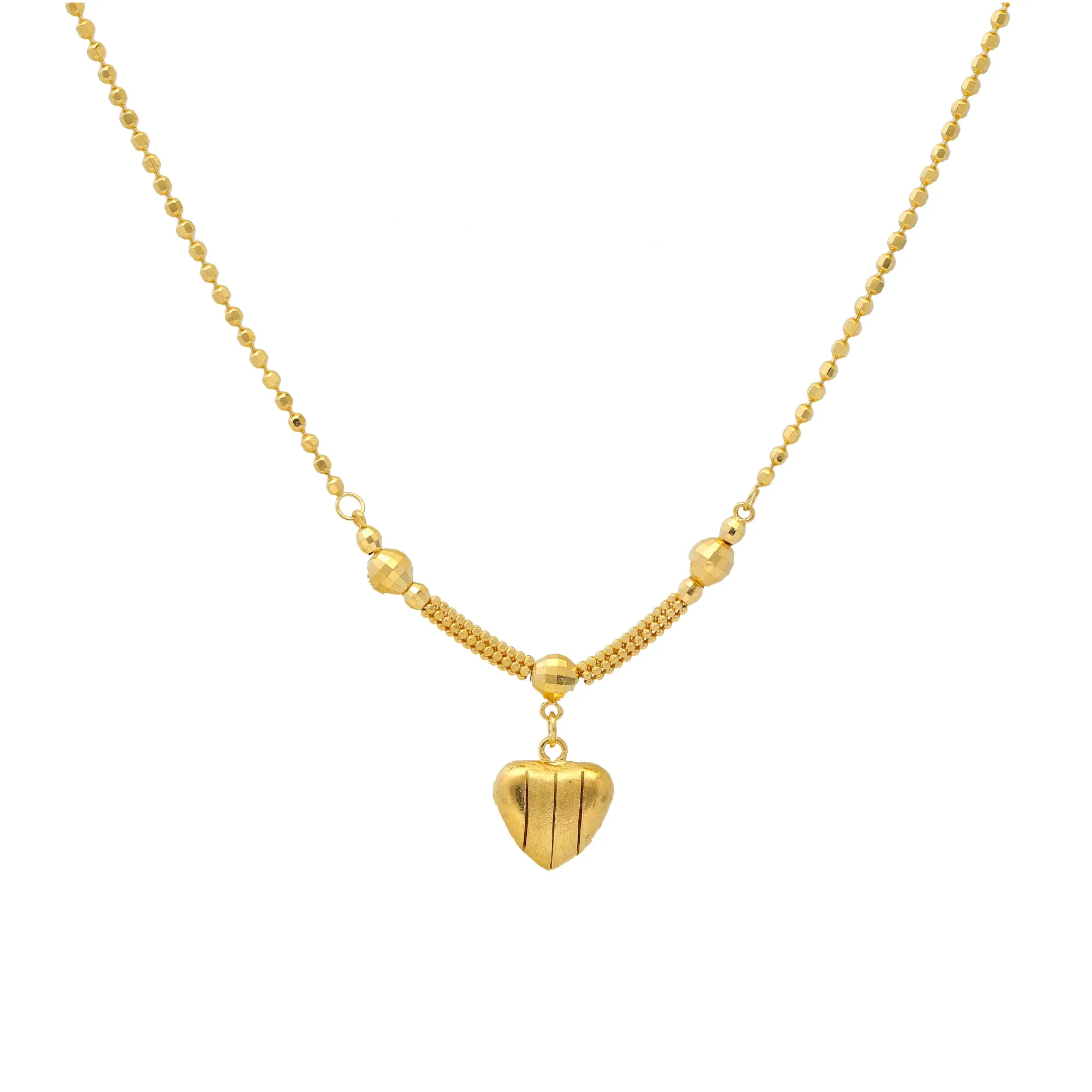 22K Yellow Gold Beaded Heart Necklace Set (13.5gm)