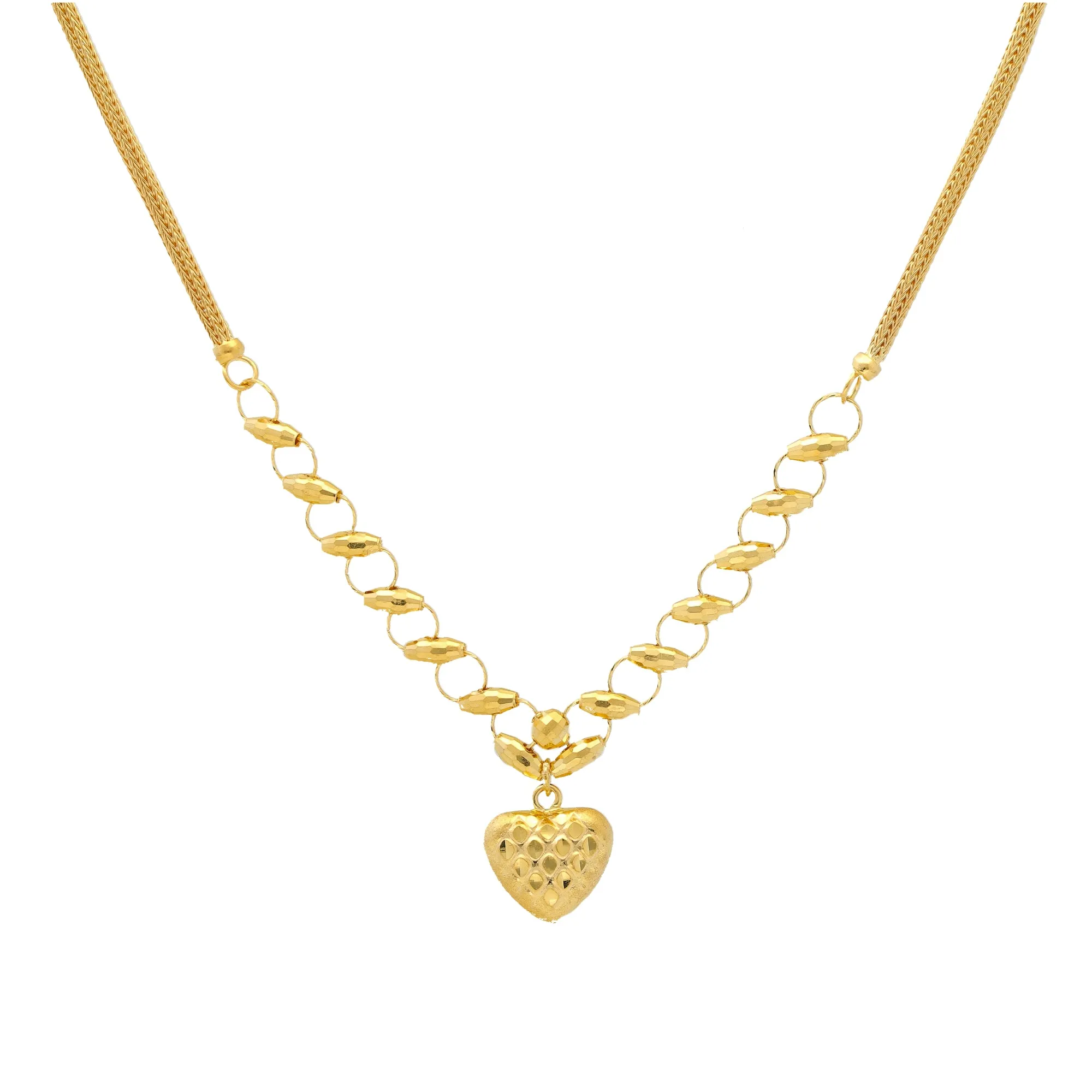 22K Yellow Gold Heart Necklace Set (15.8gm)