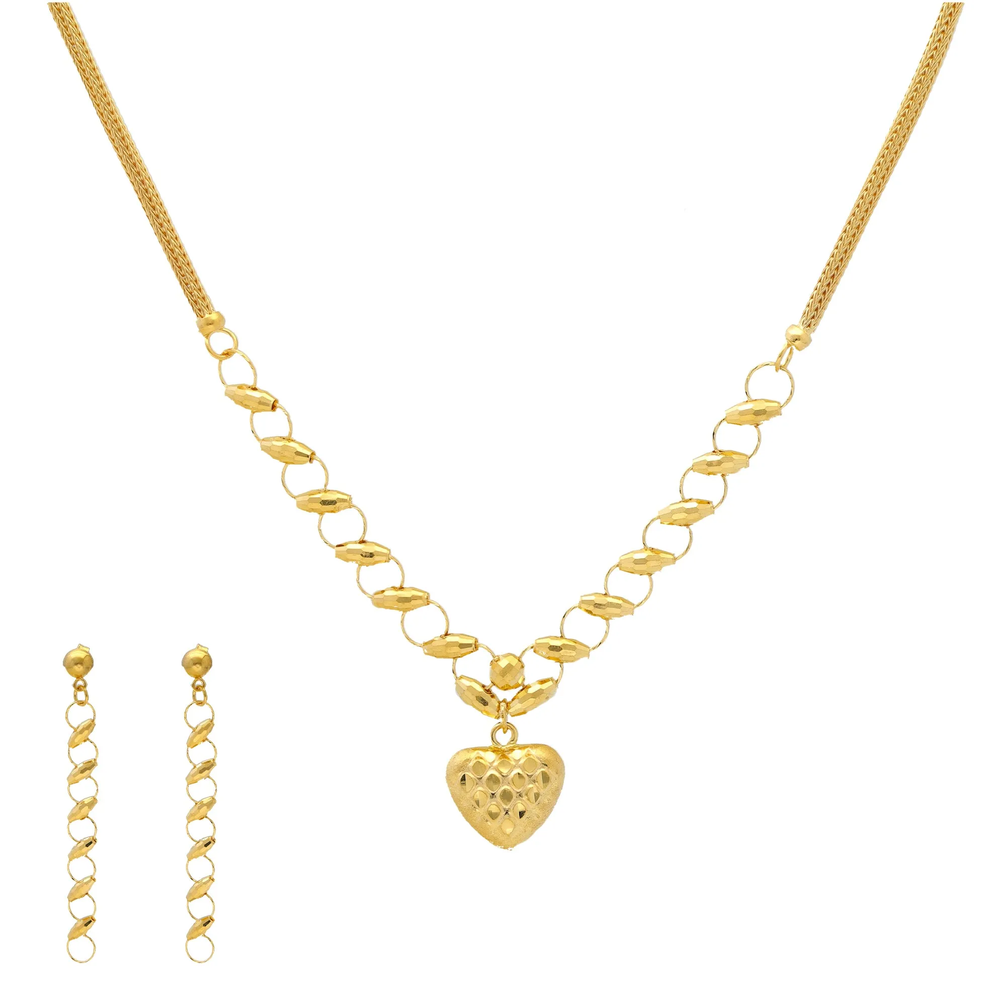 22K Yellow Gold Heart Necklace Set (15.8gm)