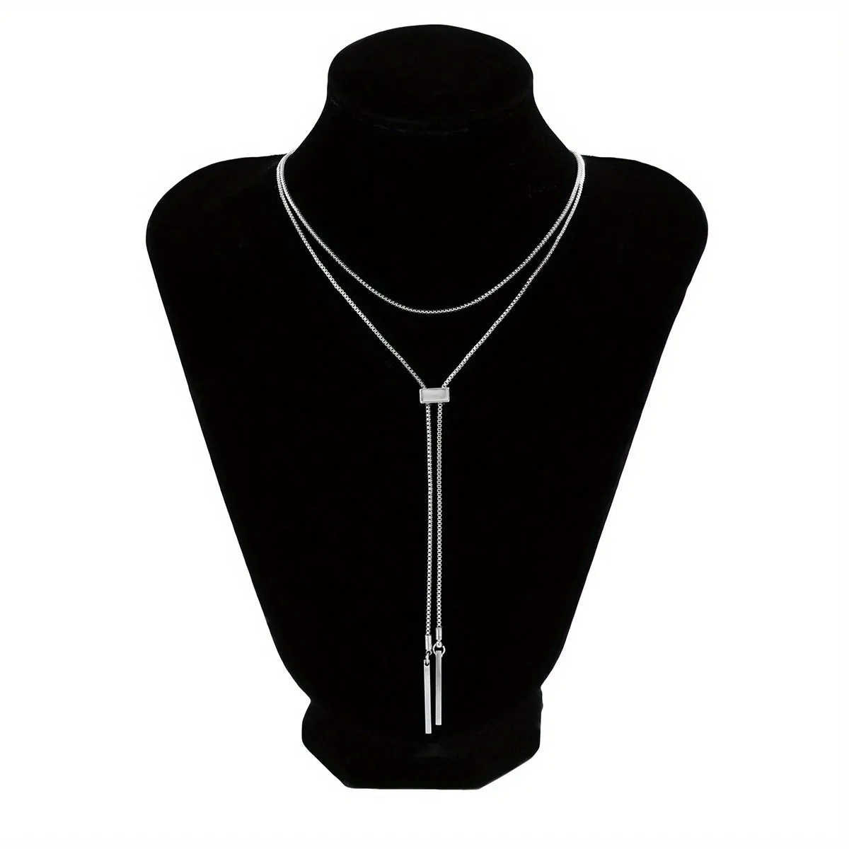 2pcs/Set Simple Alloy Stick Adjustable Retro Box Chain Multi-layer Necklace For Women Girls