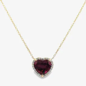 3.39CT Heart Shaped Garnet & Diamond Necklace