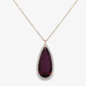 4.98CT Rubellite Tourmaline Diamond Halo Necklace