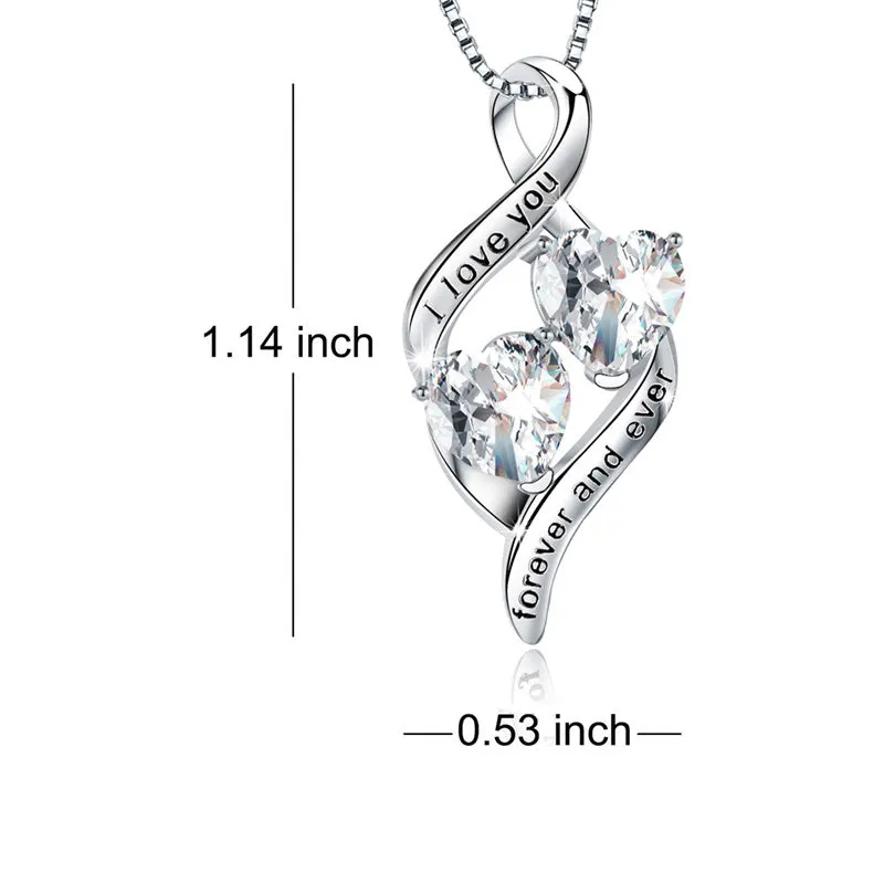 925 Sterling Silver Always My Daughter&Sister Double Love Heart Pendant Necklace Gifts for Sister Women