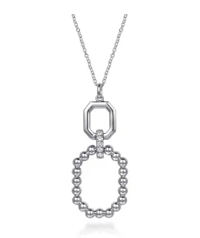 925 Sterling Silver Octagon White Sapphire Bujukan Drop Pendant Necklace