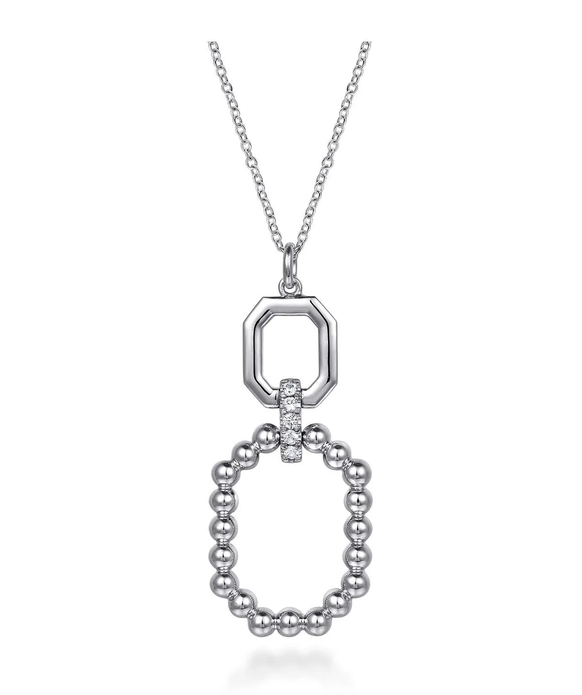 925 Sterling Silver Octagon White Sapphire Bujukan Drop Pendant Necklace