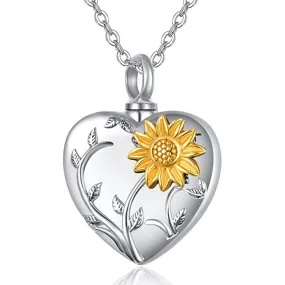 925 Sterling Silver Sunflower Urn Necklace for Ashes Cremation Jewelry for Ashes of Loved Ones Keepsake