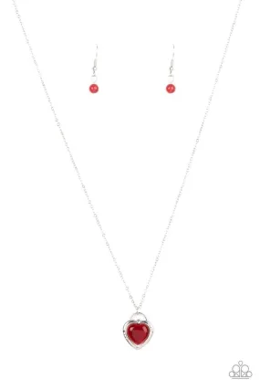 A Dream is a Wish Your Heart Makes Red Cat's Eye Stone Heart Necklace - Paparazzi Accessories