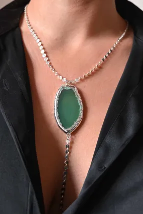 Abundance Green Agate Silver Lariat Necklace