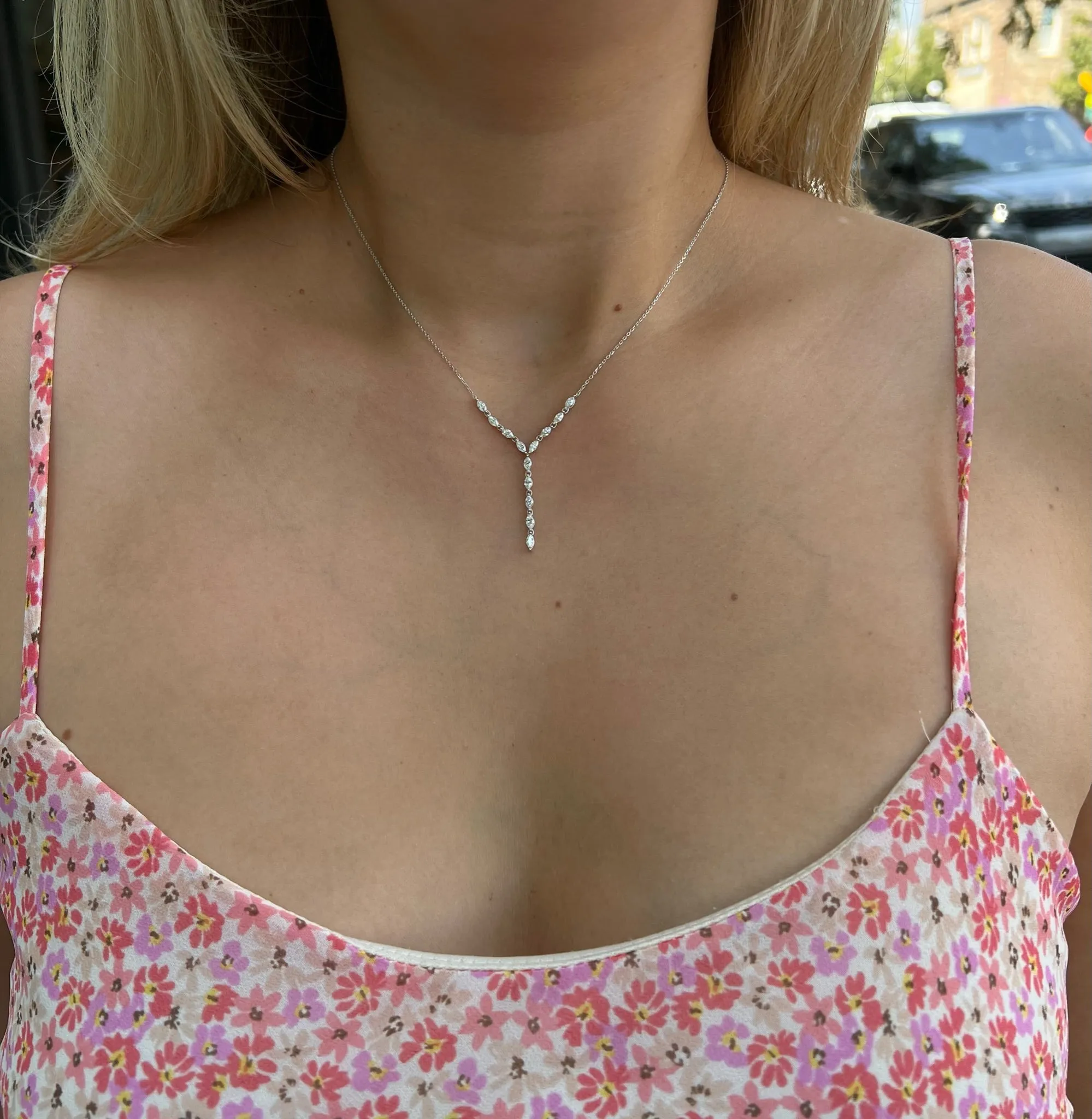 AFJ Diamond Collection - Lariat Necklace with Diamonds, 14k White Gold