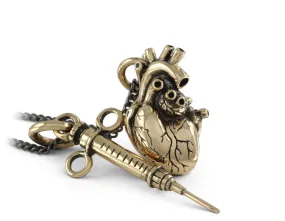 Anatomical Heart & Syringe Necklace - Bronze