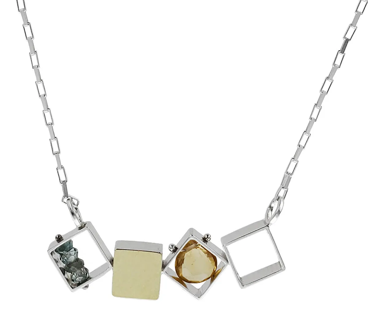 Ashka Dymel Mixed Metal Citrine Horizontal Cubes Necklace