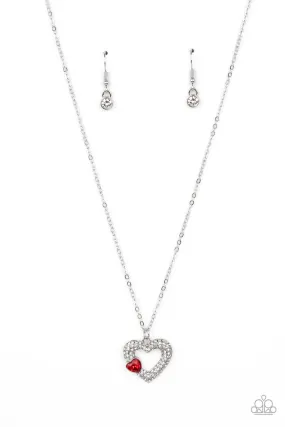 Bedazzled Bliss Red & White Rhinestone Heart Necklace - Paparazzi Accessories