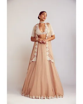 Beige Pearl Embellished Lehenga Set