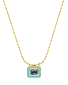 Bezel Pendant Necklace- Turquoise- Gold