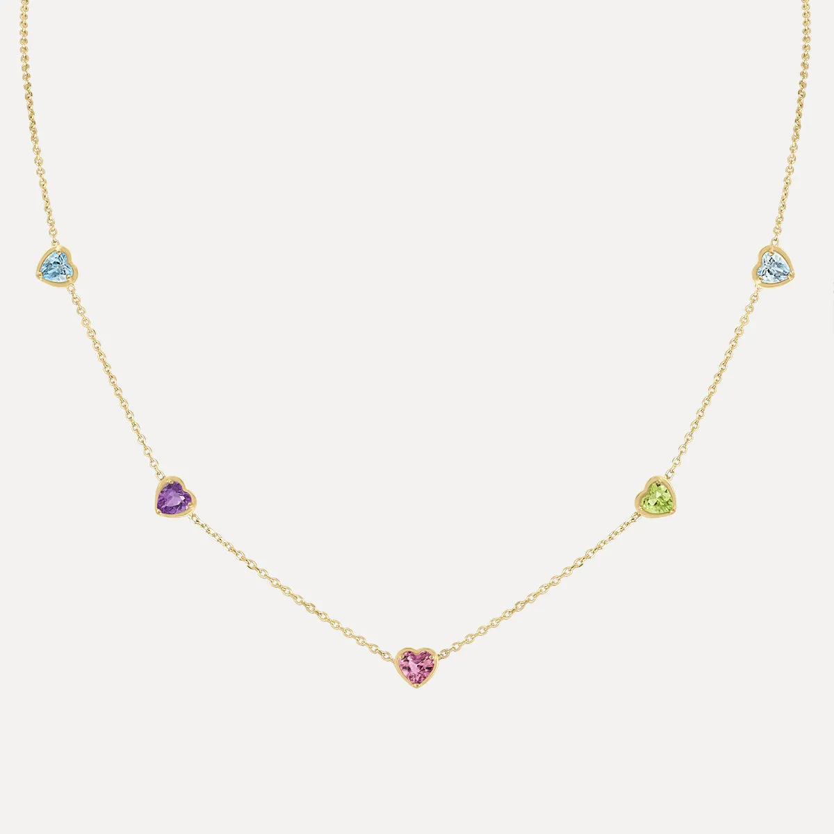 Birthstone Hearts Station Necklace