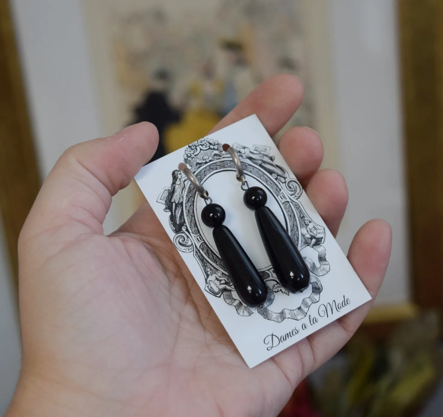 Black Onyx 2-stone Teardrop Earrings