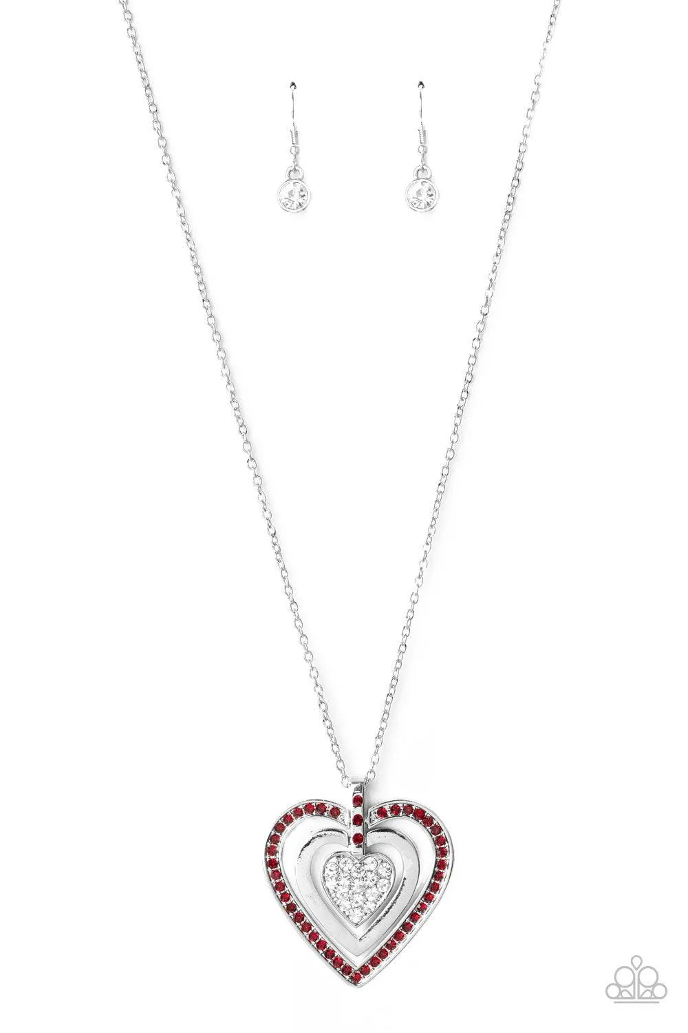 Bless Your Heart Red and White Rhinestone Heart Necklace - Paparazzi Accessories